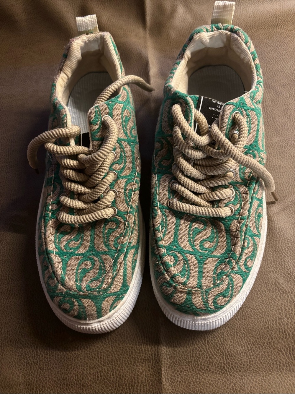 Source Unknown Green and Beige Men Boat Shoes